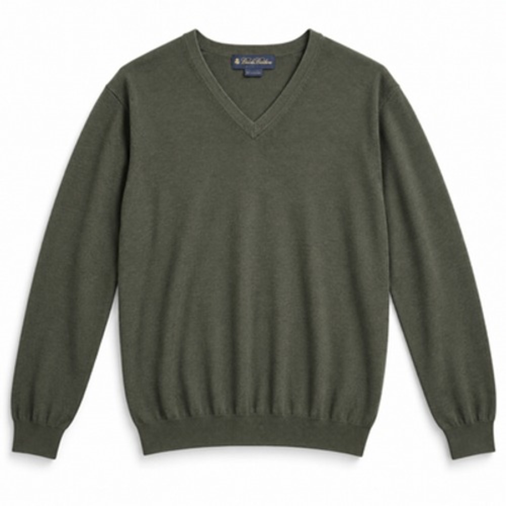 Brooks Brothers Sweater Mens XL Dark Green Merino Wool Blend Stretch V Neck